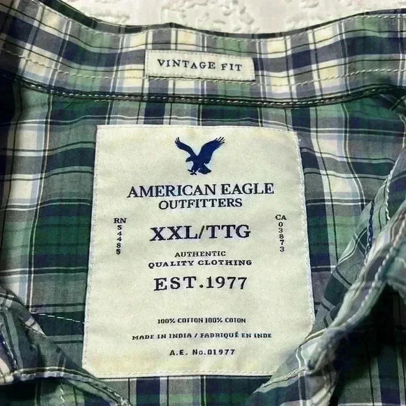 American Eagle Vintage Fit Men's Pearl Snap Button Down Plaid Shirt. Size XXL - Picture 4 of 9